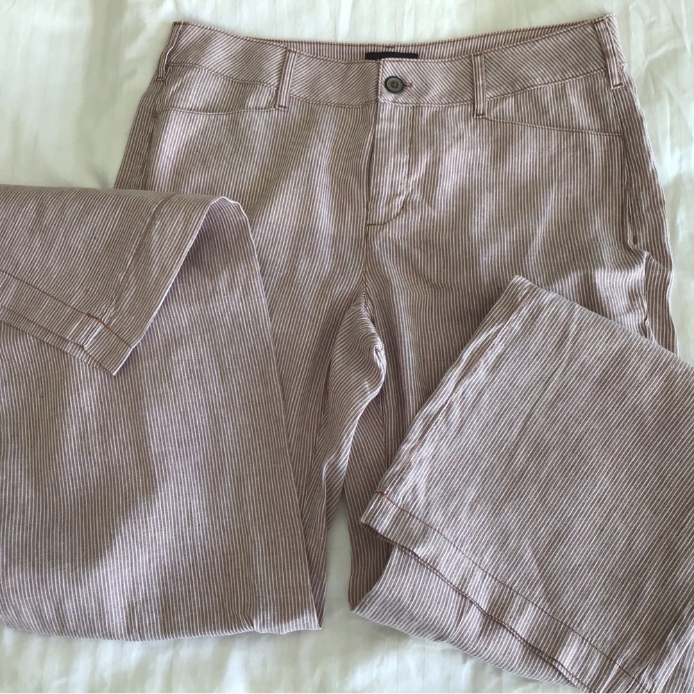 NYDJ Pink and White Striped Linen Blend Pants